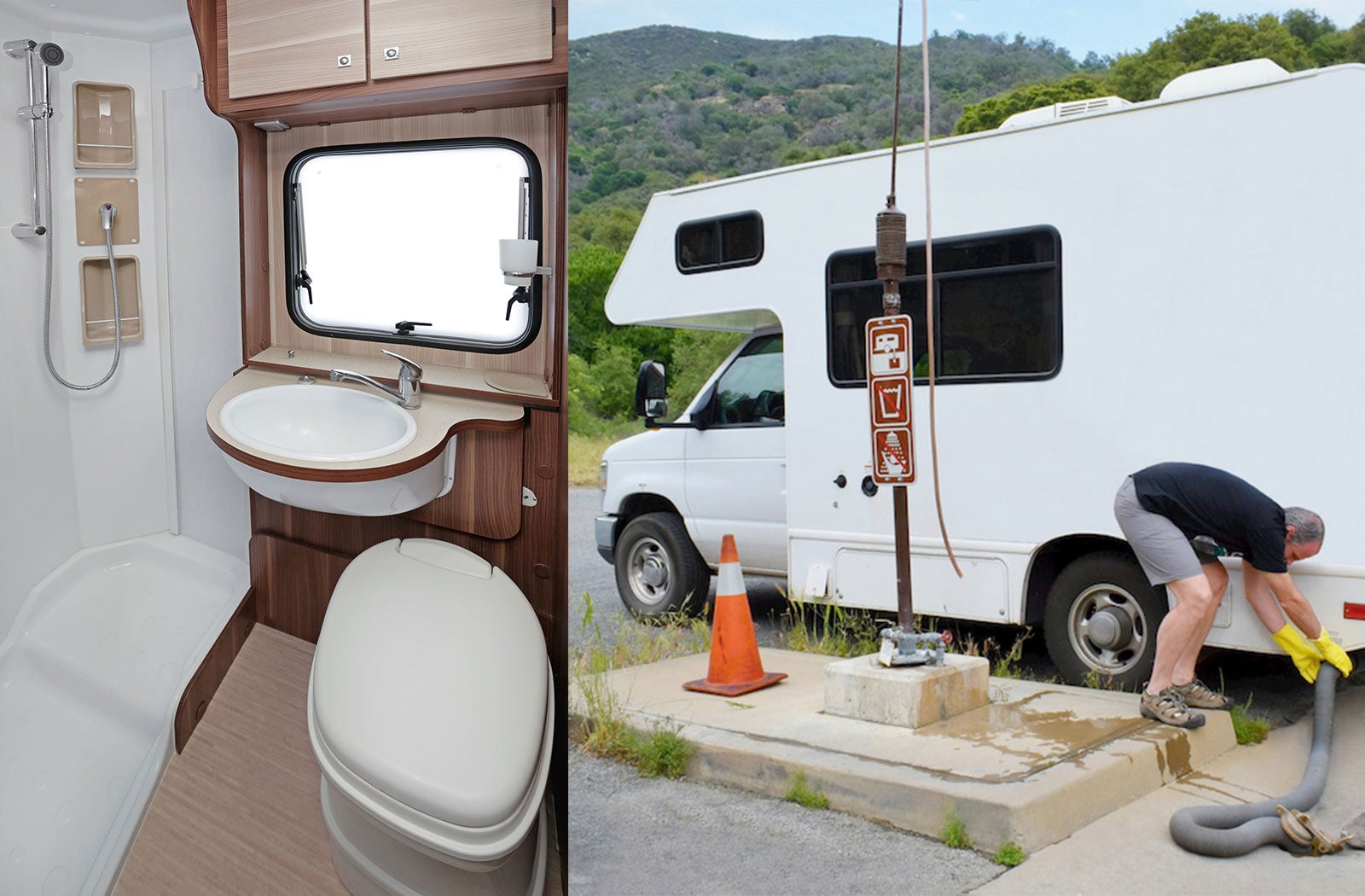 Portable RV/camper toilet and holding tank setup in Ottumwa, Iowa