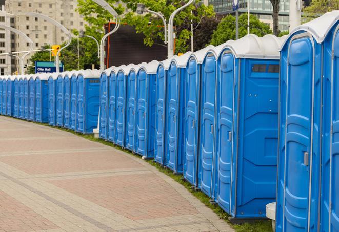 Seasonal porta potty units set up at a Ottumwa, Iowa venue